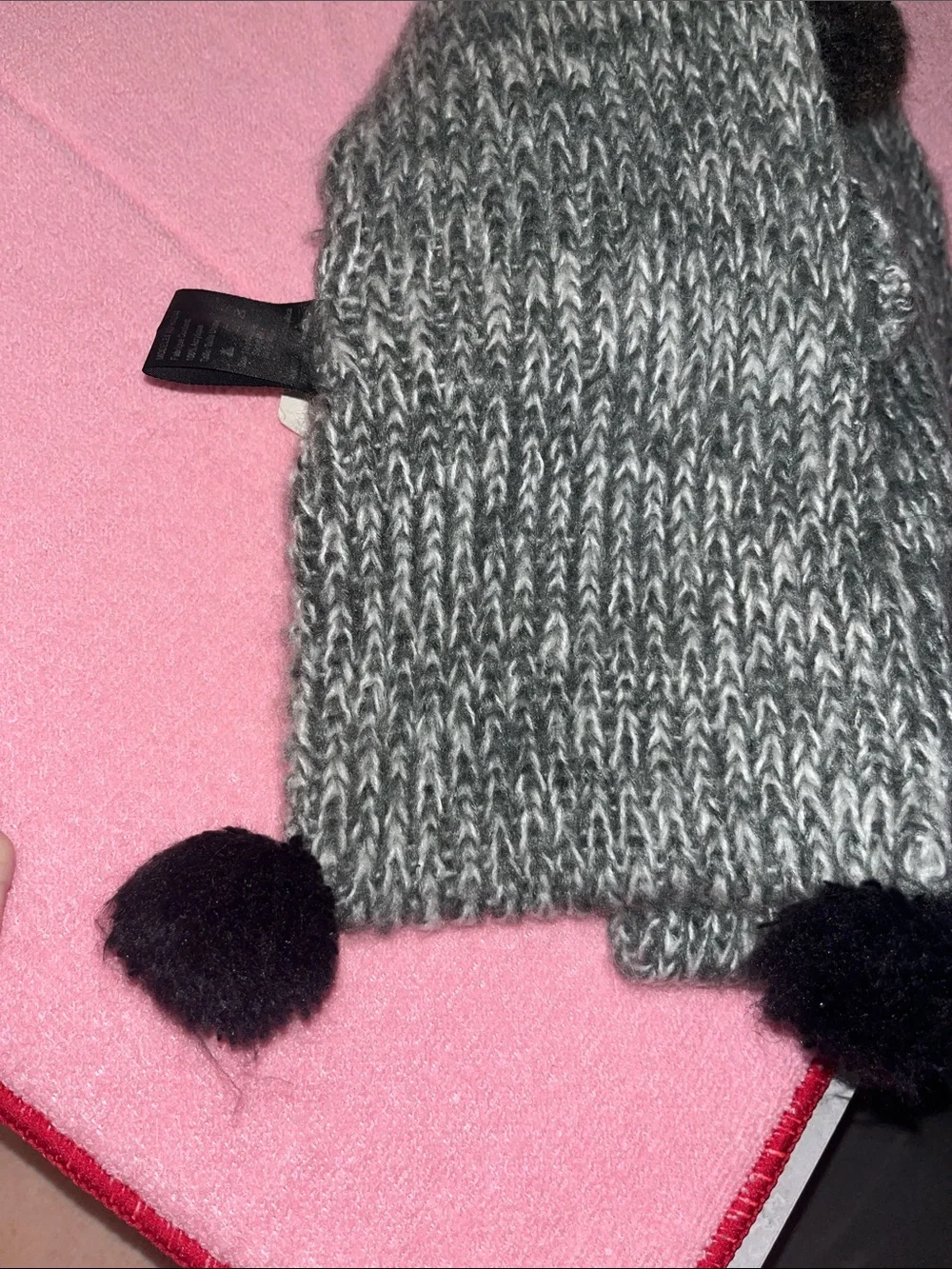 Critter Kingdome knitted Raccoon Scarf -grey tones with black